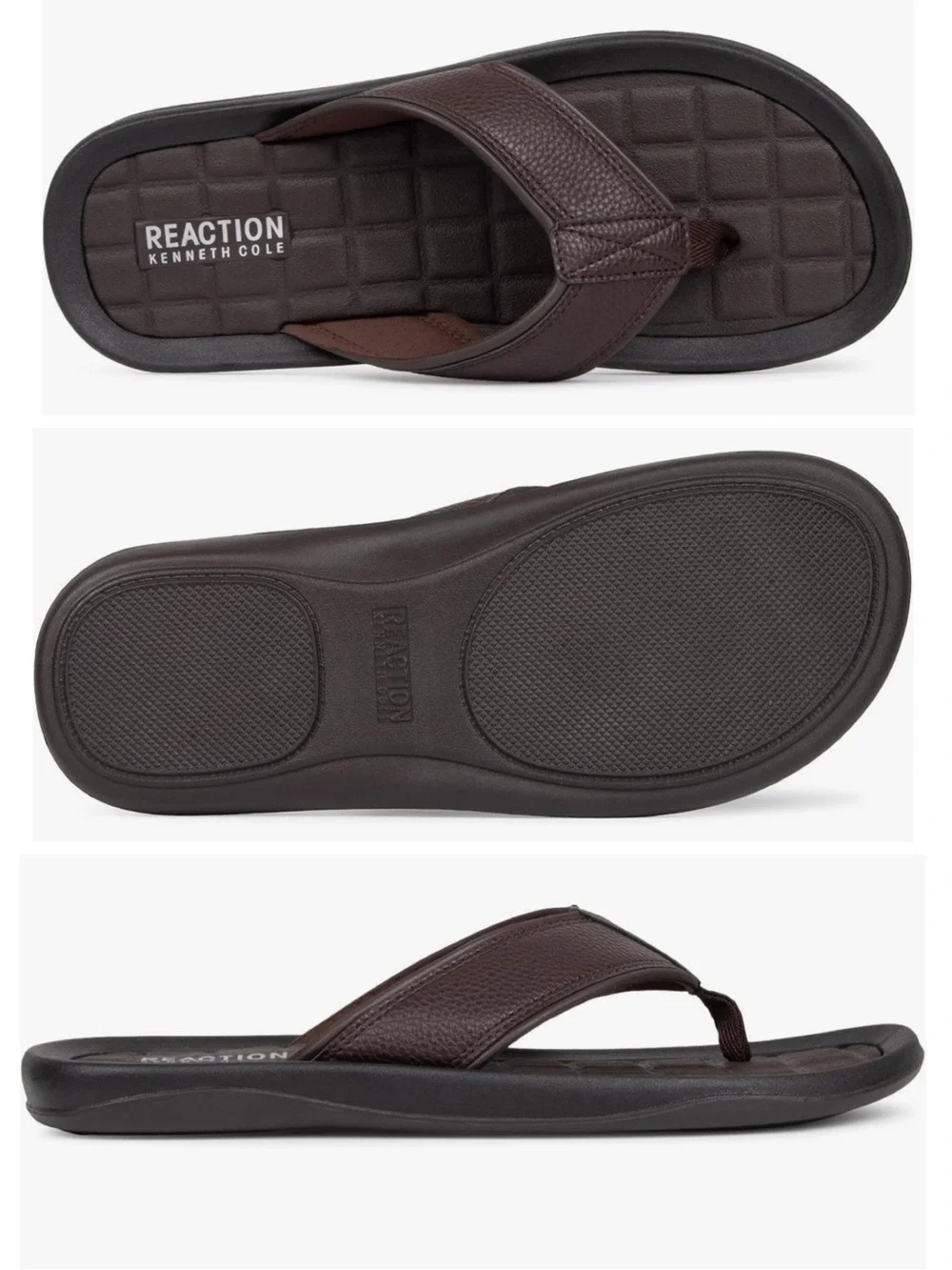 Kenneth Cole Men Quattro Sandal C Upper Easy Flip Flops Sandals Dark Brown NEW